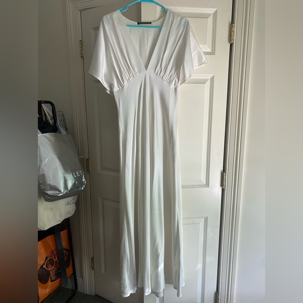 Abercrombie and Fitch satin, ankle length, white dress. Size Medium.